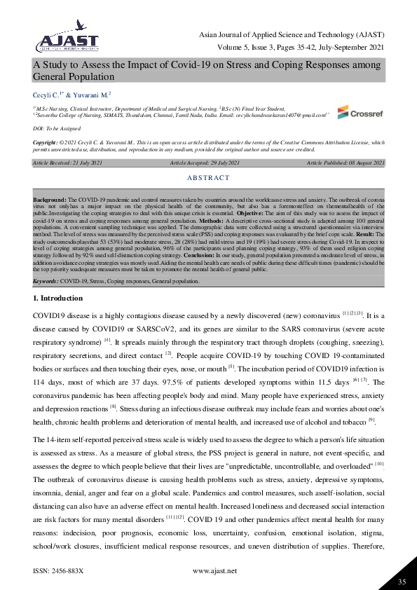 (PDF) A Study to Assess the Impact of Covid-19 on Stress and Coping ...