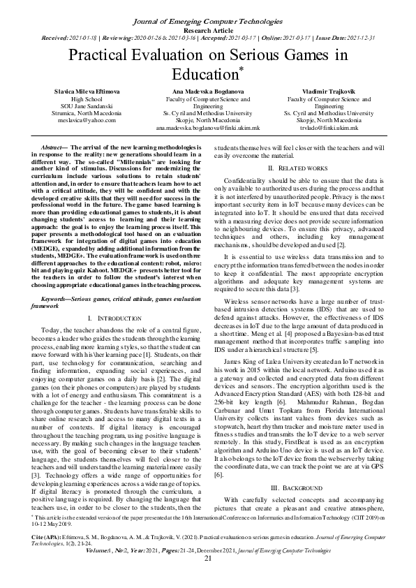 (PDF) Practical Evaluation on Serious Games in Education