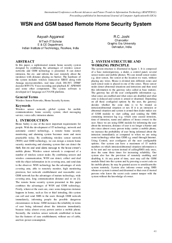 (PDF) WSN and GSM based Remote Home Security System