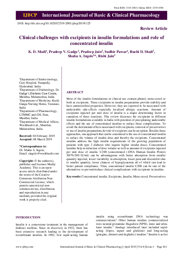 (PDF) Clinical challenges with excipients in insulin formulations and ...