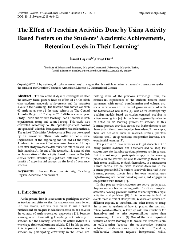 (PDF) The Effect of Teaching Activities Done by Using Activity Based ...