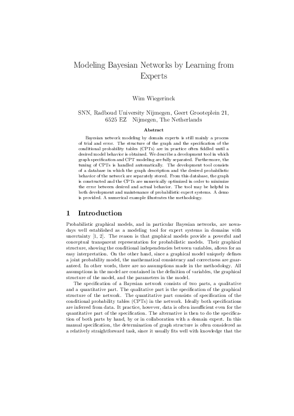 (PDF) Modeling Bayesian Networks by Learning from Experts