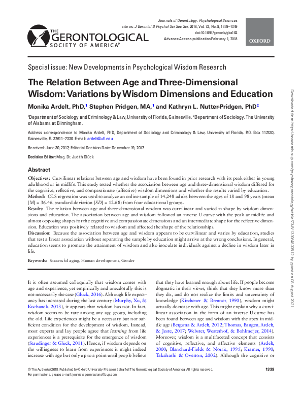 (PDF) The Relation Between Age and ThreeDimensional Wisdom Variations