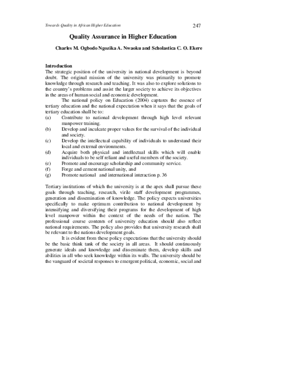 (PDF) Quality Assurance in Higher Education