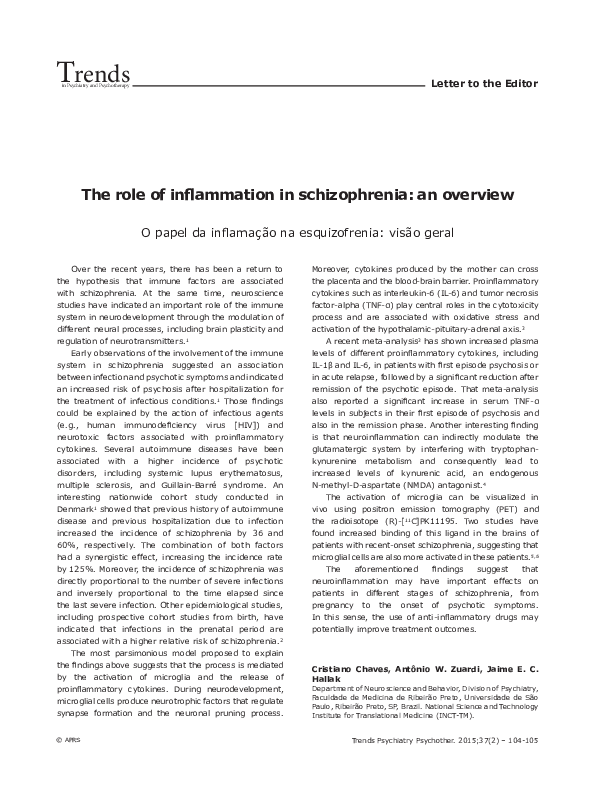 (PDF) The role of inflammation in schizophrenia: an overview