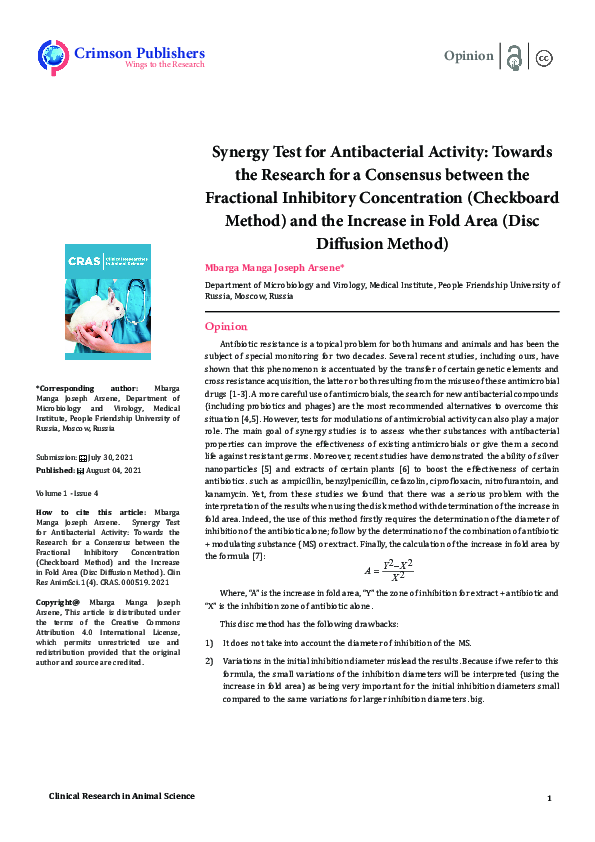 (PDF) Synergy Test for Antibacterial Activity: Towards the Research for ...