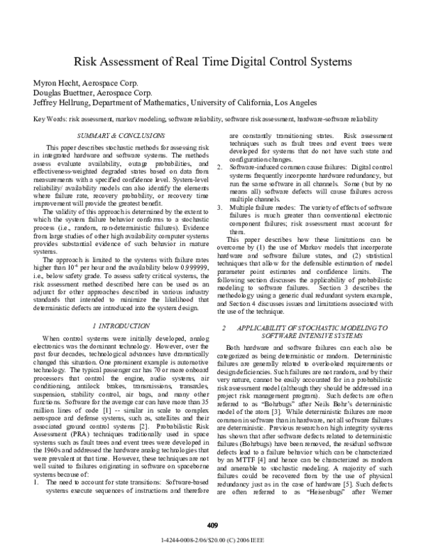 (PDF) Risk assessment of real time digital control systems