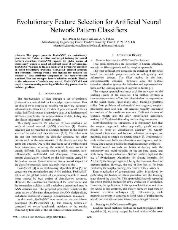 (PDF) Evolutionary feature selection for artificial neural network ...