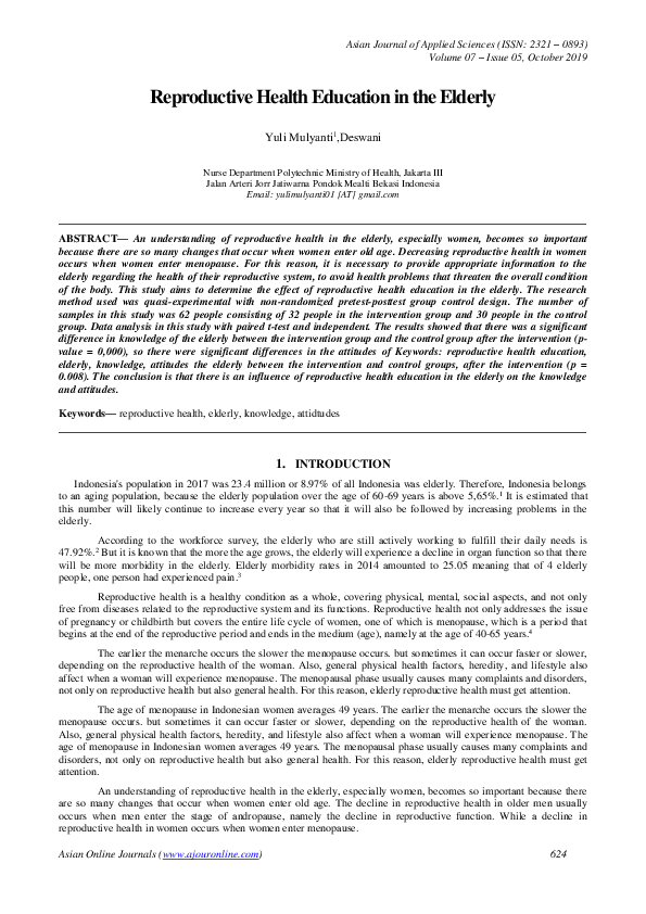 (PDF) Reproductive Health Education in the Elderly