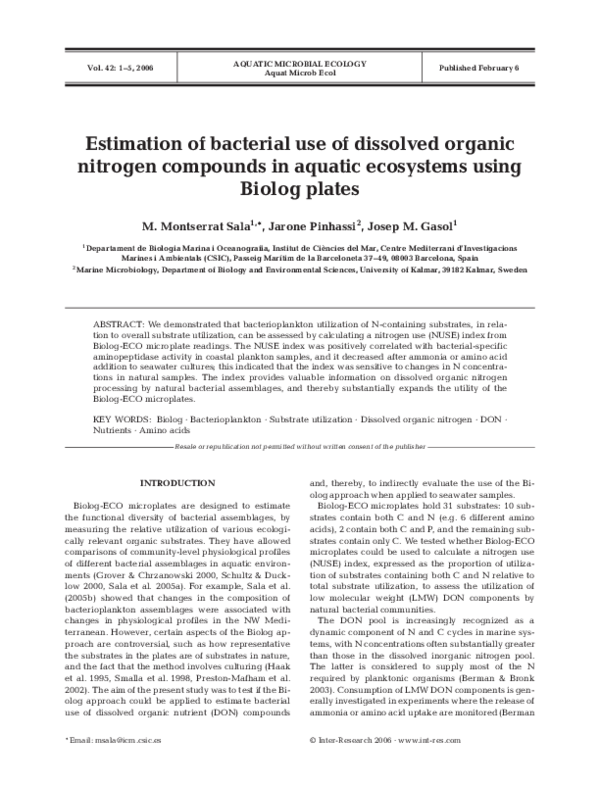 (PDF) Estimation of bacterial use of dissolved organic nitrogen ...