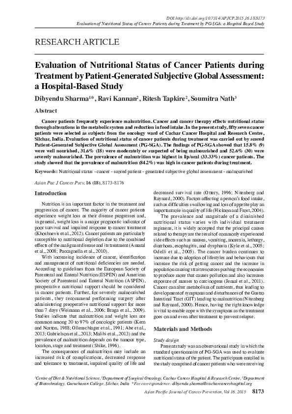 (PDF) Evaluation of Nutritional Status of Cancer Patients during ...