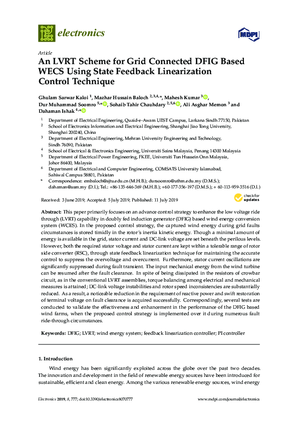 (PDF) An LVRT Scheme for Grid Connected DFIG Based WECS Using State ...
