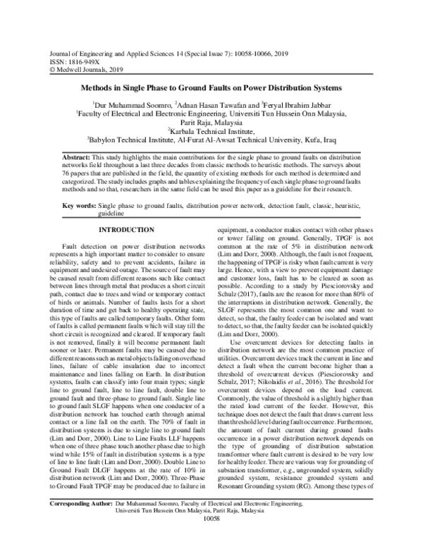 (PDF) Methods in Single Phase to Ground Faults on Power Distribution ...