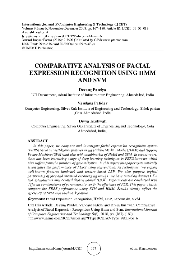 (PDF) COMPARATIVE ANALYSIS OF FACIAL EXPRESSION RECOGNITION USING HMM ...