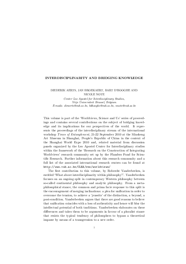 (PDF) Interdisciplinarity and Bridging Knowledge