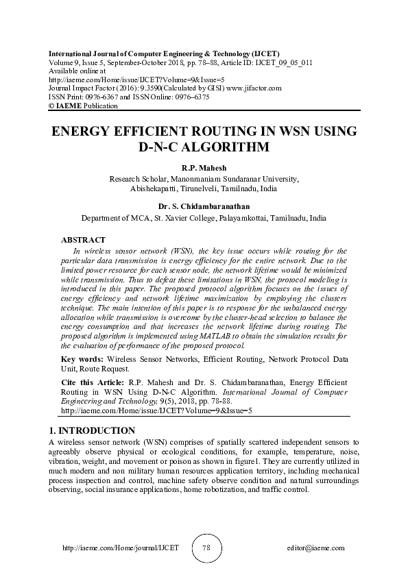 (PDF) ENERGY EFFICIENT ROUTING IN WSN USING D-N-C ALGORITHM