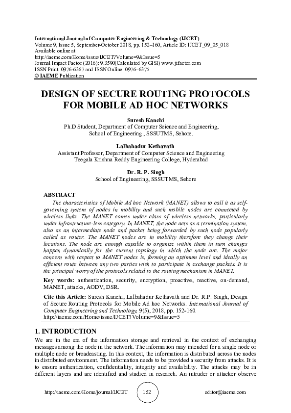 (PDF) DESIGN OF SECURE ROUTING PROTOCOLS FOR MOBILE AD HOC NETWORKS