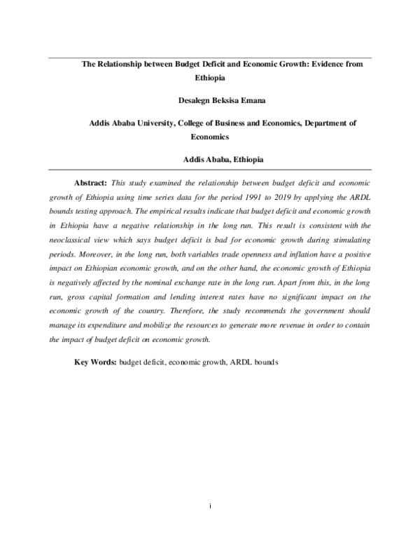 (PDF) The Relationship between Budget Deficit and Economic Growth ...