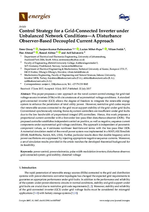 (PDF) Control Strategy for a Grid-Connected Inverter under Unbalanced ...