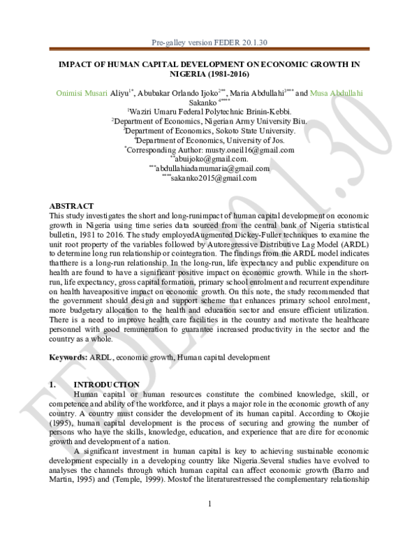 (DOC) IMPACT OF HUMAN CAPITAL DEVELOPMENT ON ECONOMIC GROWTH IN NIGERIA ...