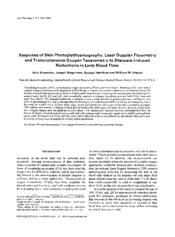 (PDF) Response of skin photoplethysmography, laser Doppler flowmetry ...