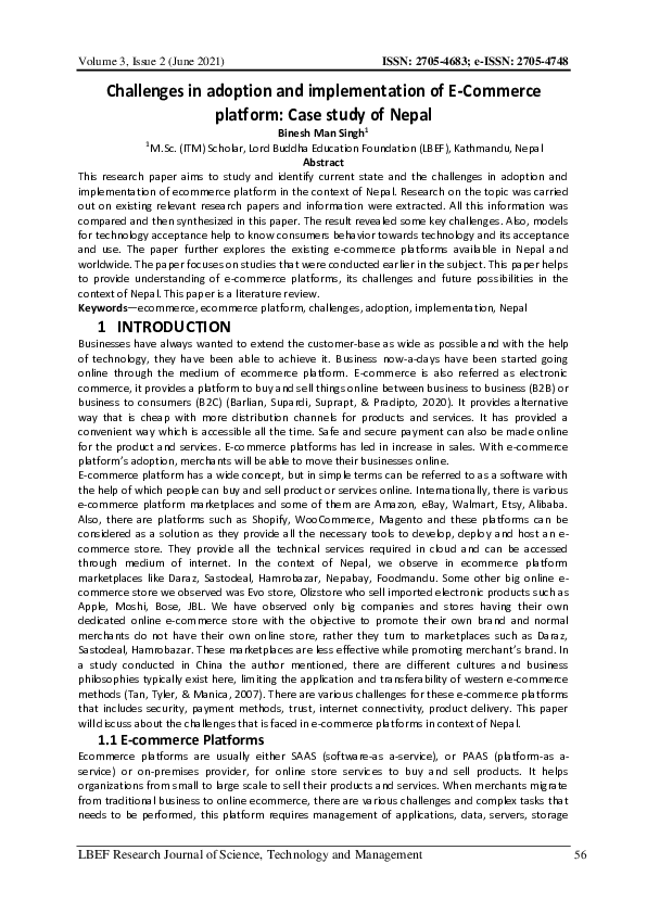 (PDF) Challenges in adoption and implementation of E-Commerce platform ...
