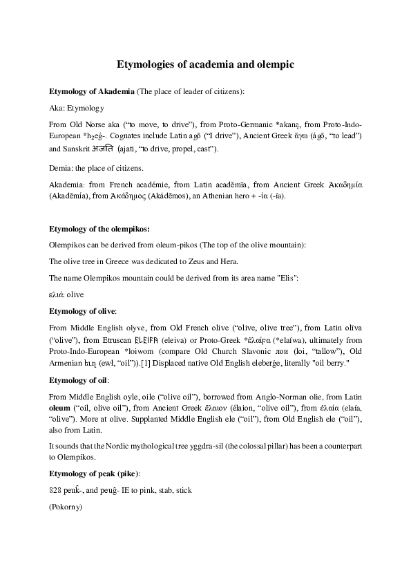 (PDF) Etymologies of academia and olempic