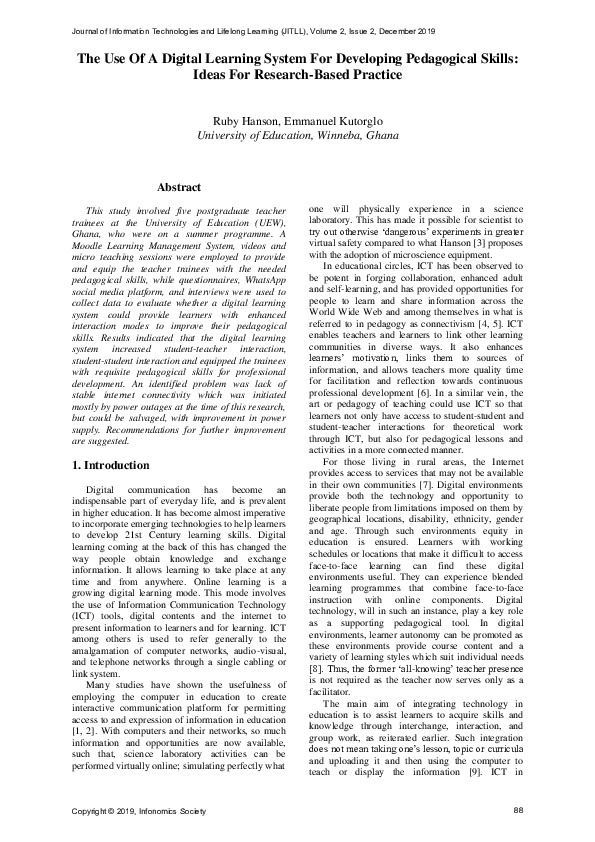 (PDF) The Use Of A Digital Learning System For Developing Pedagogical ...