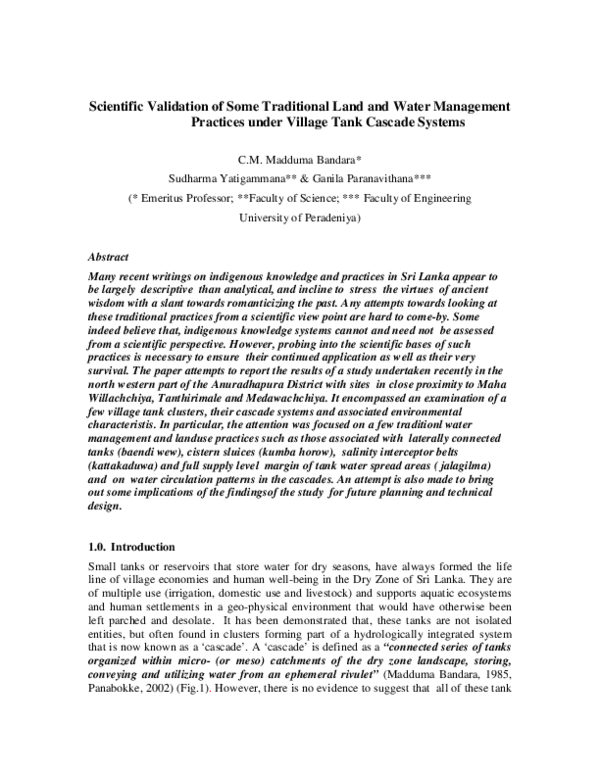 (PDF) Scientific Validation of Some Traditional Land and Water Management Practices under