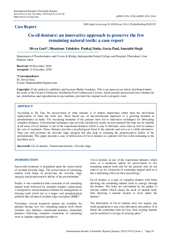 (PDF) Cu-sil denture: an innovative approach to preserve the few ...