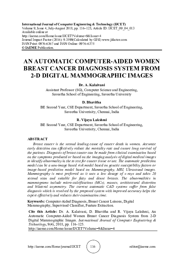 (PDF) AN AUTOMATIC COMPUTER-AIDED WOMEN BREAST CANCER DIAGNOSIS SYSTEM ...
