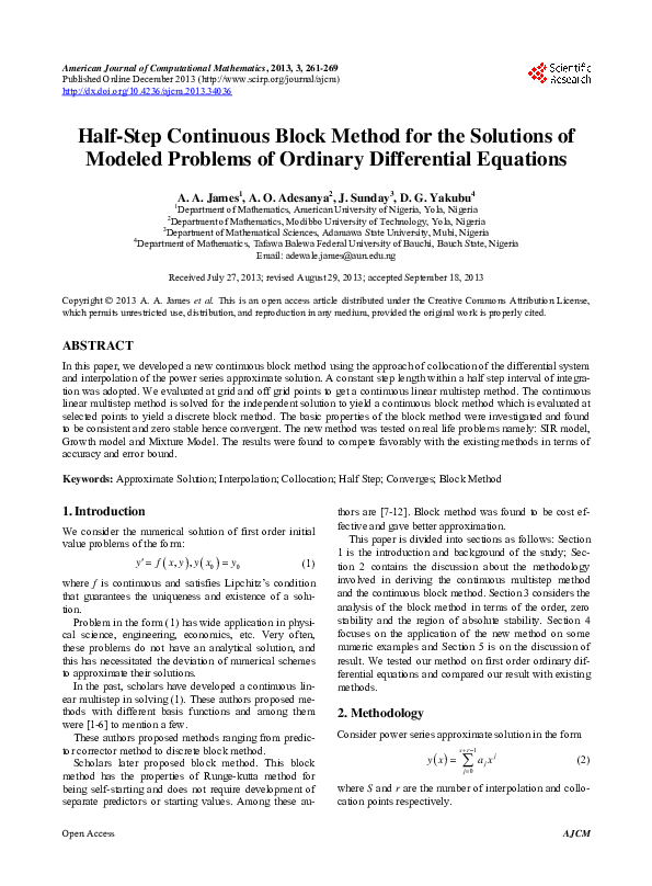 (PDF) Half-Step Continuous Block Method for the Solutions of Modeled ...