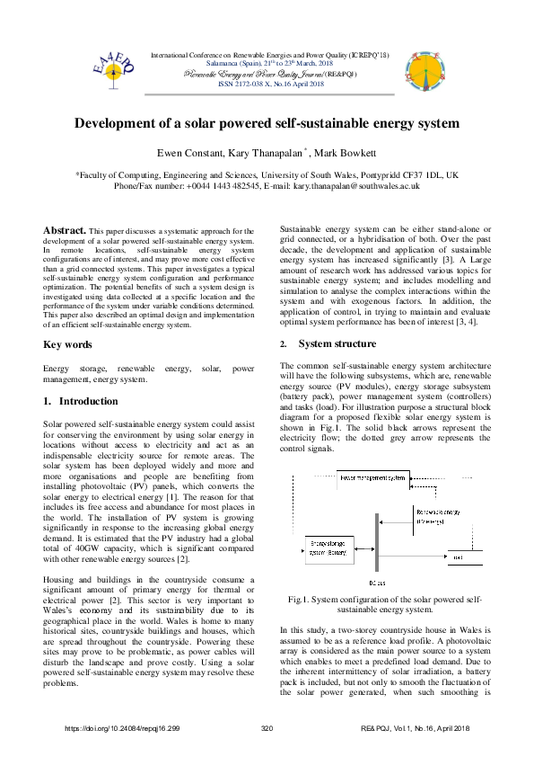 (PDF) Development of a solar powered self-sustainable energy system