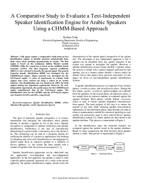 (PDF) A Comparative Study to Evaluate a Text-Independent Speaker ...