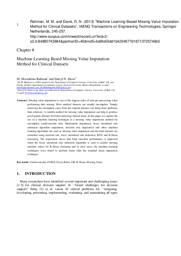 (PDF) Machine Learning-Based Missing Value Imputation Method for ...