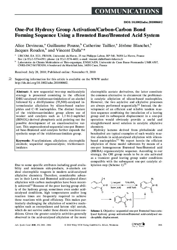 (PDF) One-Pot Hydroxy Group Activation/Carbon-Carbon Bond Forming ...