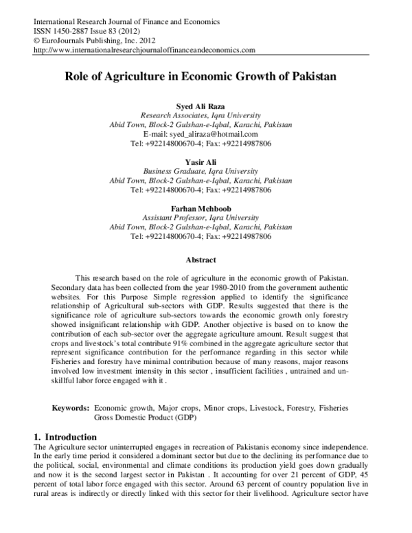 (PDF) Role of agriculture in economic growth of Pakistan