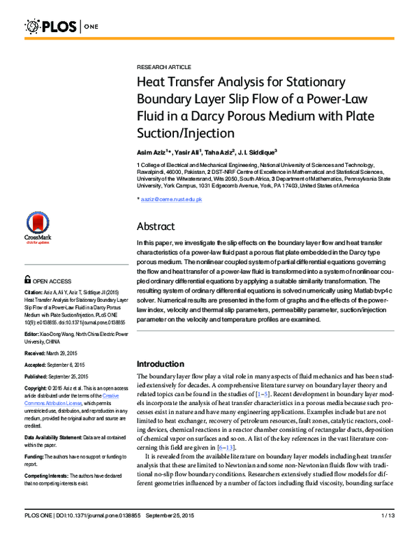 (PDF) Heat Transfer Analysis for Stationary Boundary Layer Slip Flow of ...