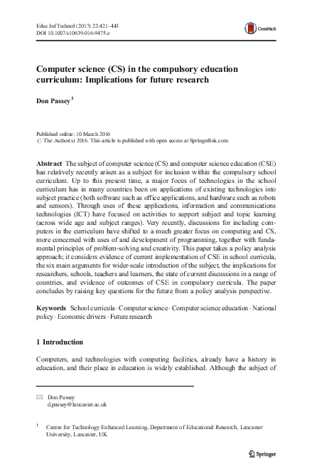 (PDF) Computer science (CS) in the compulsory education curriculum ...