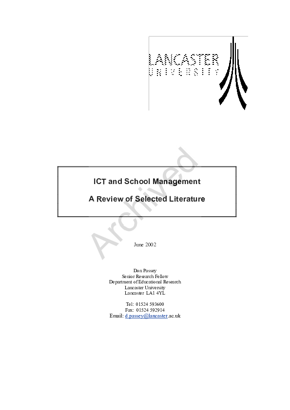 (PDF) ICT and School Management A Review of Selected Literature