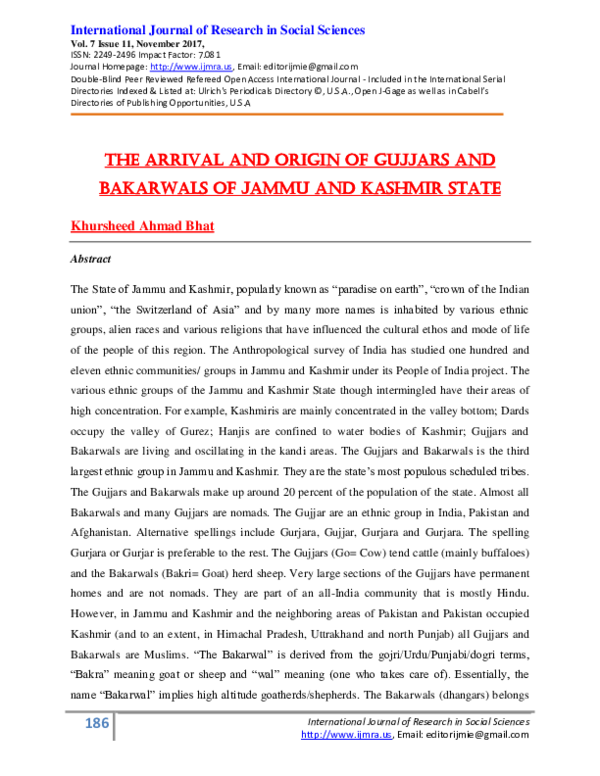 (PDF) The Arrival and Origin of Gujjars and Bakarwals of Jammu and ...