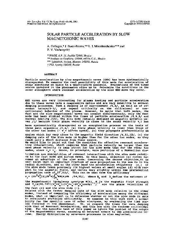 (PDF) Solar particle acceleration by slow magnetosonic waves