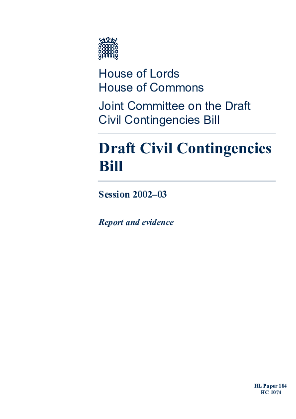 (PDF) The Joint Committee on the draft Civil Contingencies Bill
