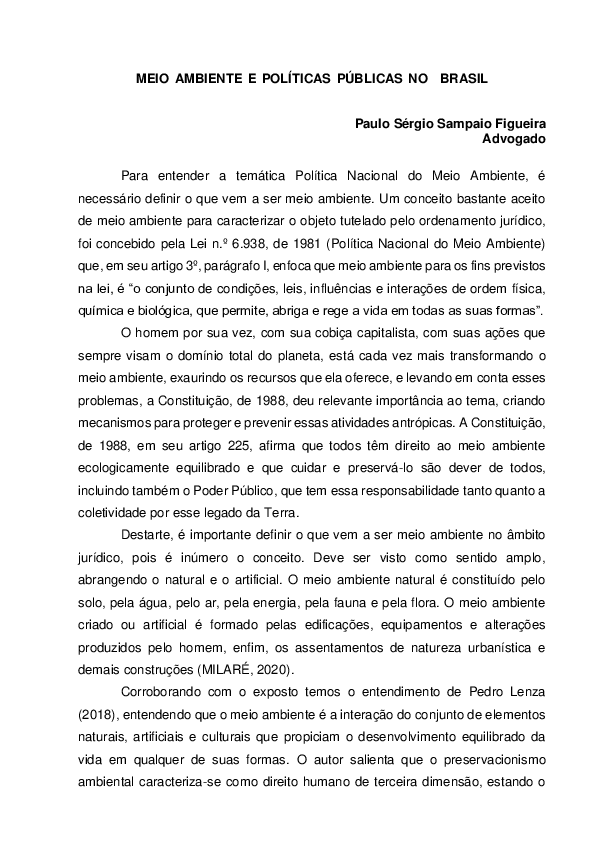 (PDF) MEIO AMBIENTE E POLÍTICAS PÚBLICAS NO BRASIL