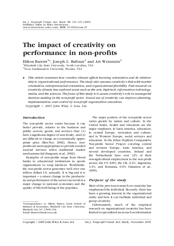 (PDF) The impact of creativity on performance in non-profits
