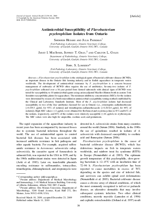 (PDF) Antimicrobial Susceptibility of Flavobacterium psychrophilum ...
