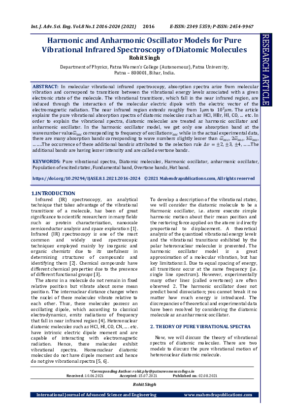 (PDF) Harmonic and Anharmonic Oscillator Models for Pure Vibrational