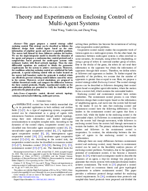 (PDF) Theory and Experiments on Enclosing Control of Multi-Agent Systems