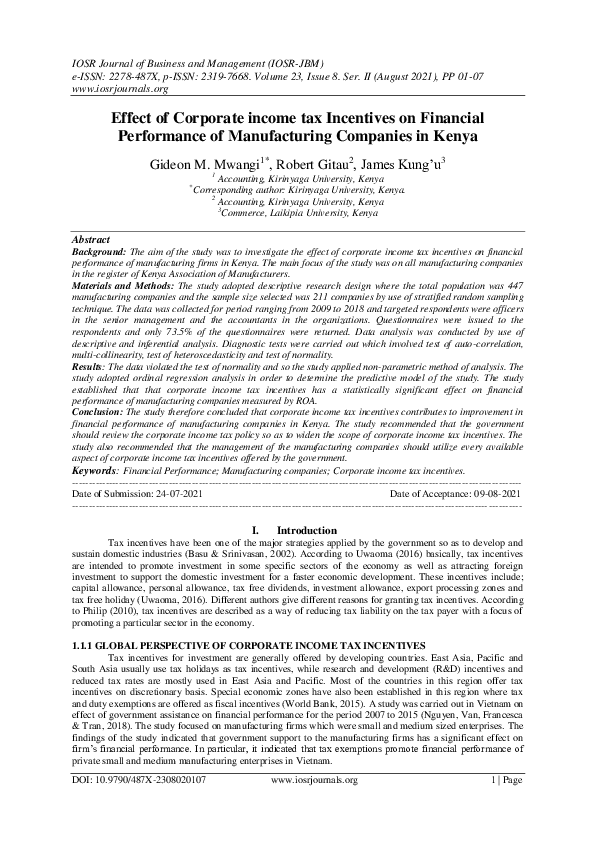 (PDF) Effect of Corporate income tax Incentives on Financial ...