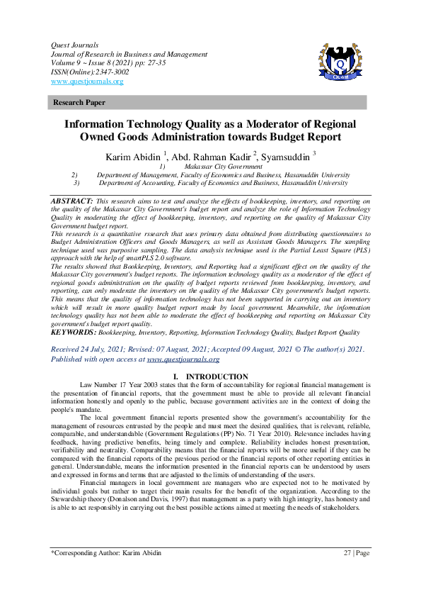 (PDF) Information Technology Quality as a Moderator of Regional Owned ...